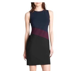 Tommy Hilfiger Navy Purple and Black Color Block Sleeveless Mini Dress